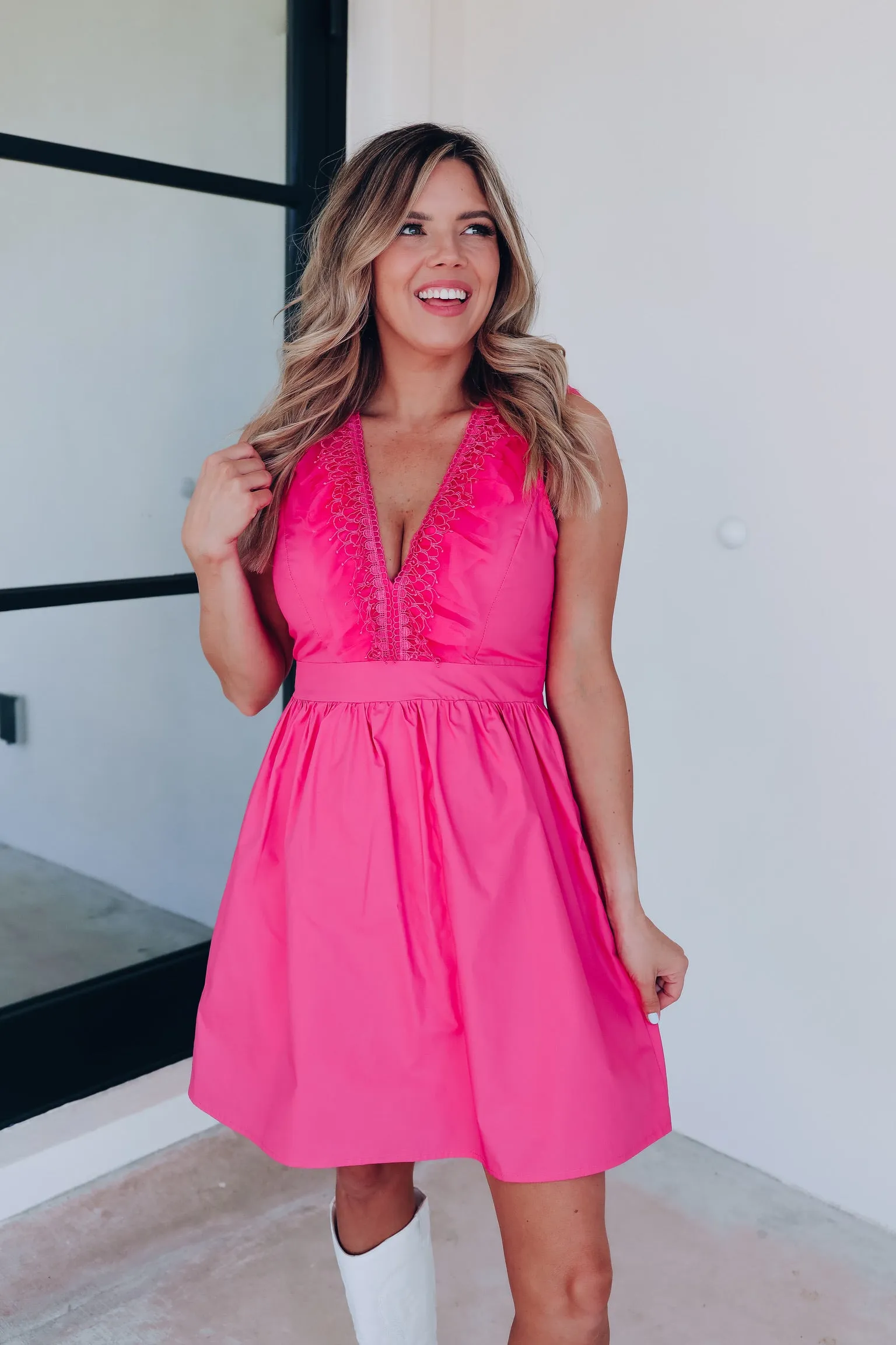 Victoria Tulle And Lace Trim Sun Dress - Pink