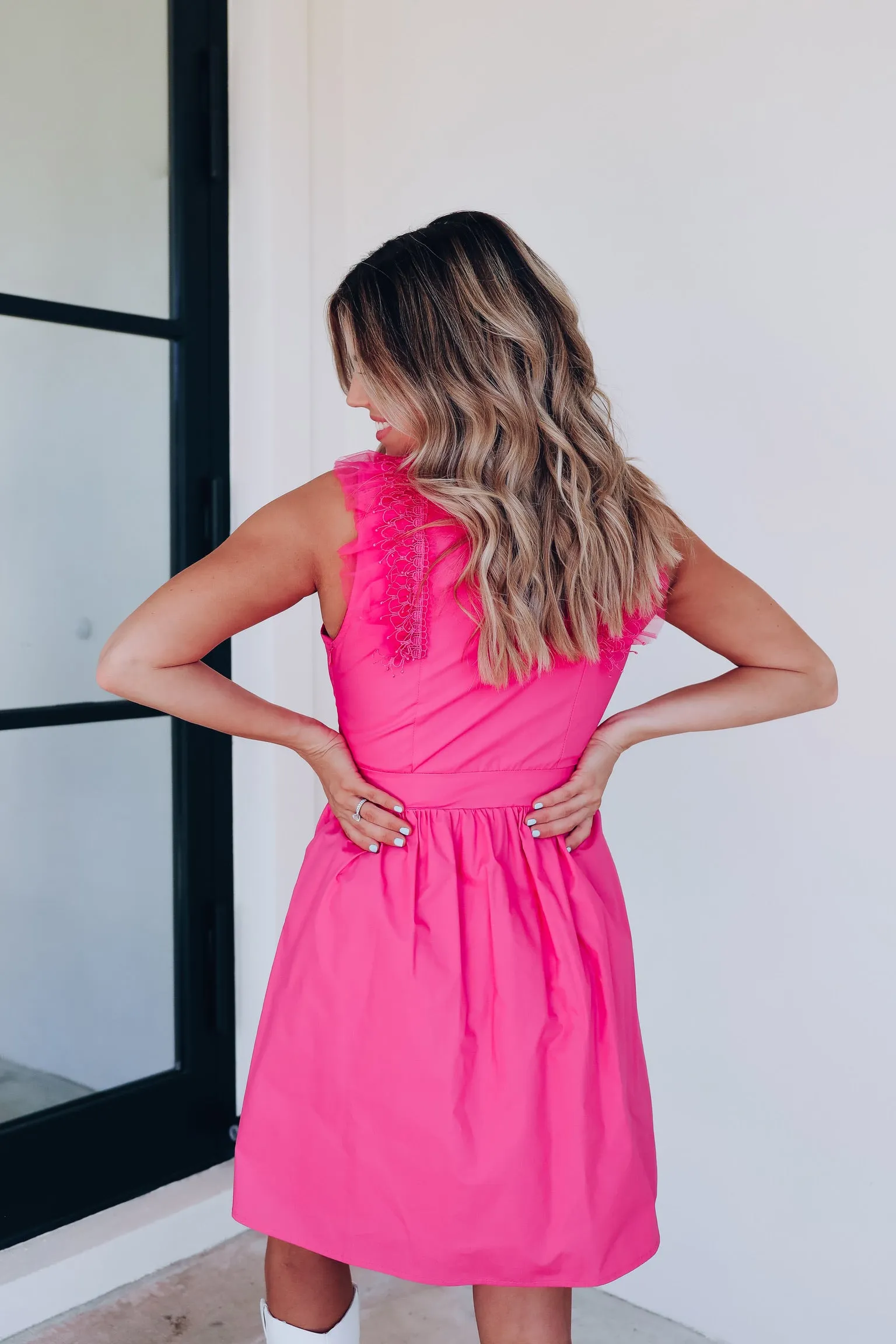 Victoria Tulle And Lace Trim Sun Dress - Pink