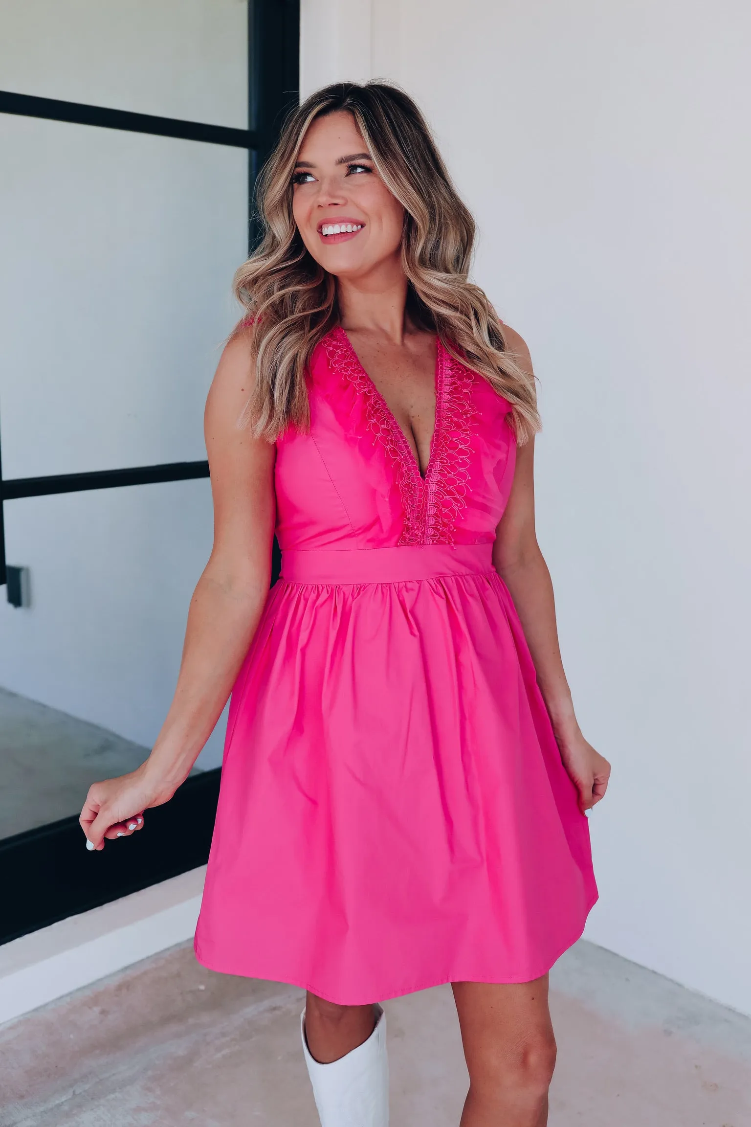Victoria Tulle And Lace Trim Sun Dress - Pink