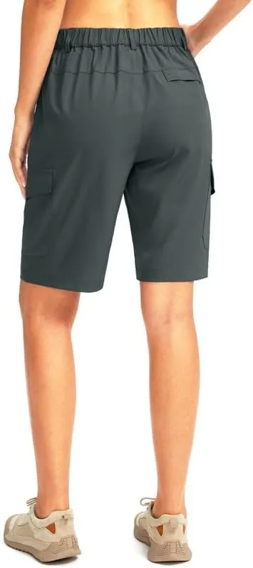 Women's 10" Hiking Golf Long Shorts with 5 Pockets Knee Length Lightweight Quick Dry Cargo Bermuda Shorts for Women
