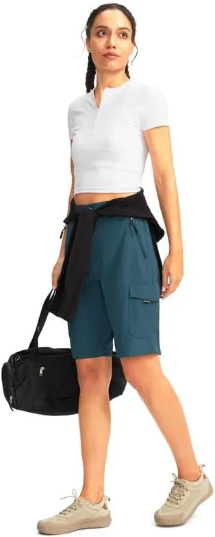 Women's 10" Hiking Golf Long Shorts with 5 Pockets Knee Length Lightweight Quick Dry Cargo Bermuda Shorts for Women