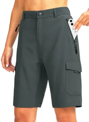 Women's 10" Hiking Golf Long Shorts with 5 Pockets Knee Length Lightweight Quick Dry Cargo Bermuda Shorts for Women